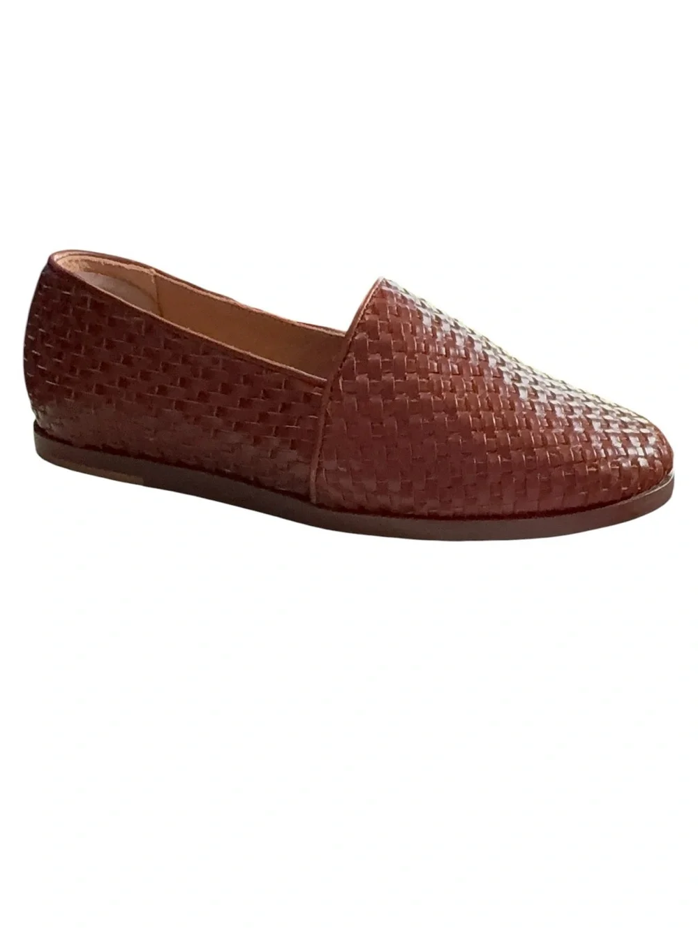Nisolo Woven Leather Smoking Flats Loafers Cognac Brown Sz 8